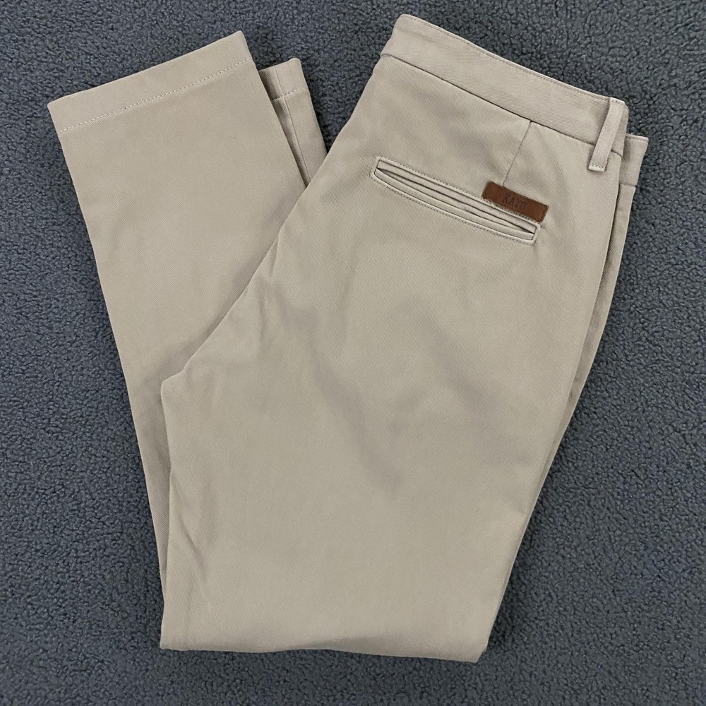Hiroshi KATO The Axe Chino‎ Pants FITS 34x27 Beige Slim Tapered Stretch Made USA